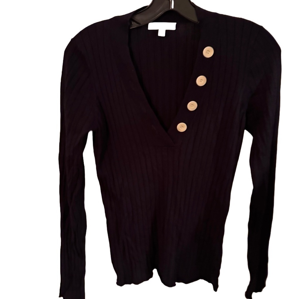 Joie Women's Navy Blue Long Sleeve Ribbed V-Neck Sweater Size Medium